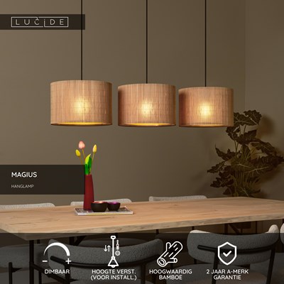 Lucide MAGIUS - Hanglamp - 3xE27 - Naturel